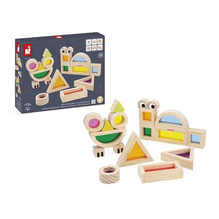 Janod – Klocki drewniane przezroczyste kolorowe sensoryczne 12m+