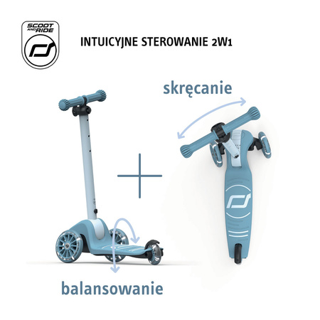 SCOOTANDRIDE Highwaykick 3S Hulajnoga z systemem sterowania 2w1 i kółkami LED składana 3+ Steel