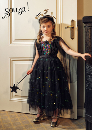Souza! Kostium czarownica Agatha – sukienka tiulowa z cekinami i lampkami LED, 3–10 lat