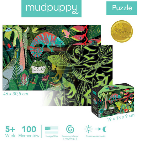 Mudpuppy Puzzle świecące w ciemności Żaby i jaszcz
