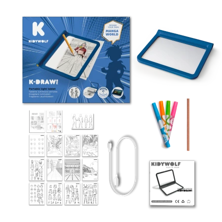 Podświetlany tablet rysunkowy +8 Kidydraw Pro Kidywolf niebieski - Manga
