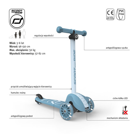 SCOOTANDRIDE Highwaykick 3S Hulajnoga z systemem sterowania 2w1 i kółkami LED składana 3+ Steel