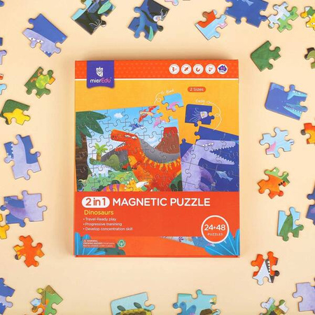 mierEdu Puzzle magnetyczne 2 w 1 - Dinozaury