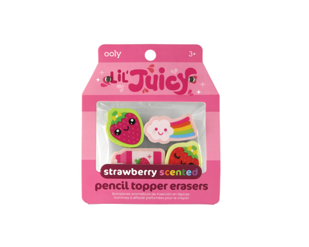 Ooly Gumki Na Koniec Ołówka, Pachnąca Owocami Lil Juicy - Truskawka - zestaw 4 szt.
