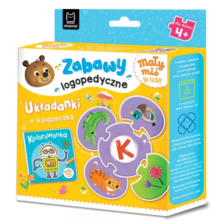Mały miś to lubi! Zabawy logopedyczne 3+ – układanki i książeczka edukacyjna 