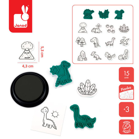 Janod Zestaw kreatywny Stempelki Dinozaury 3+