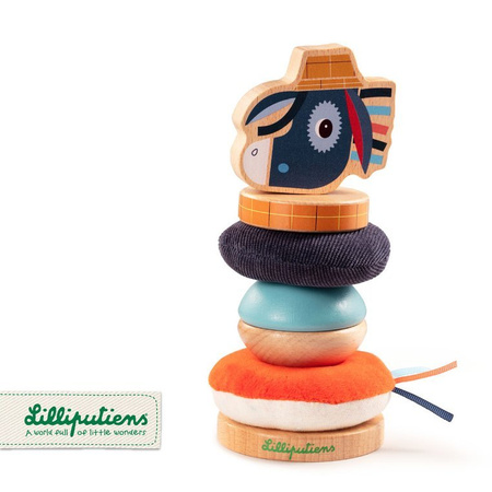 Drewniana układanka piramida z miękkimi elementami Osiołek Ignace