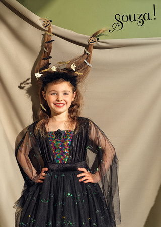 Souza! Kostium czarownica Agatha – sukienka tiulowa z cekinami i lampkami LED, 3–10 lat