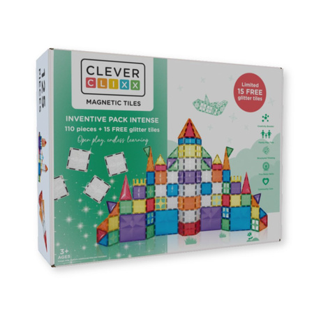 Cleverclixx – Klocki magnetyczne Inventive Pack Intense 110 el. + 15 el. brokatowych GRATIS