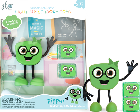 Glo Pals Postać do Kąpieli Pippa + 2 Kostki Sensoryczne Świecące w Wodzie, Zielone LED 3+
