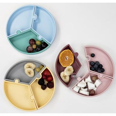 MINIKOIOI Talerzyk silikonowy Puzzle RÓŻOWY/RÓŻANY