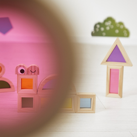 Janod – Klocki drewniane przezroczyste kolorowe sensoryczne 12m+