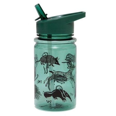 Petit Monkey - Bidon transparentny ze składanym ustnikiem i słomką Black Animals Salie