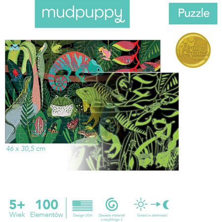 Mudpuppy Puzzle świecące w ciemności Żaby i jaszcz