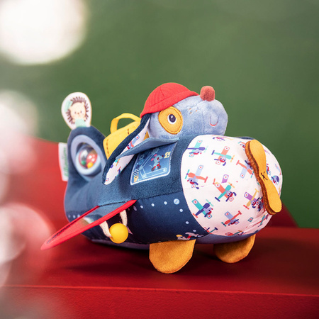 Lilliputiens Przytulanka aktywizująca Samolot Piesek Jules 9m+ – wielofunkcyjna zabawka sensoryczna dla niemowląt