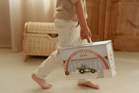 Little Dutch Przenośny tor wyścigowy FSC – walizeczka z autkami i akcesoriami dla dzieci 12m+