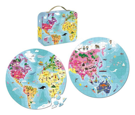 Janod Puzzle w walizce Błękitna planeta 208 elementów – panoramiczna układanka 7+
