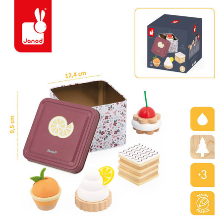 Janod Zestaw drewnianych ciastek w metalowej puszce Twist 3+