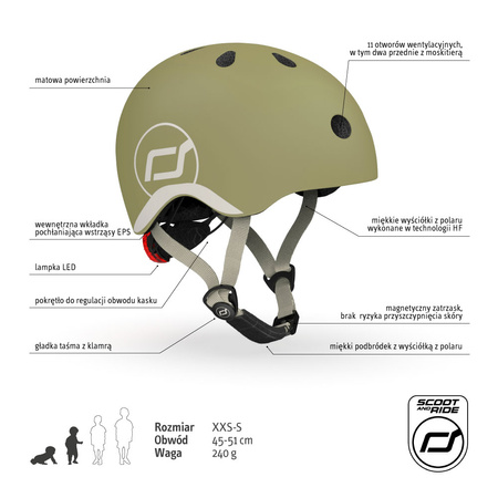 SCOOTANDRIDE Kask XXS-S dla dzieci 1-5 lat Olive