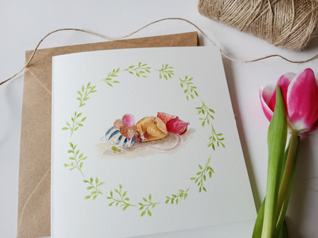 Rozrysowane, Kartka gratulacyjna Śpiąca myszka