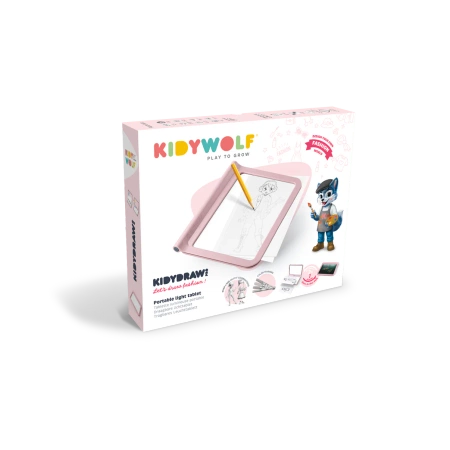 Podświetlany tablet rysunkowy +5 Kidydraw Pro Kidywolf różowy - Kreatywny zestaw do projektowania mody
