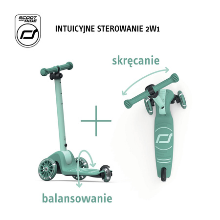 SCOOTANDRIDE Highwaykick 3S Hulajnoga z systemem sterowania 2w1 i kółkami LED składana 3+ Forest