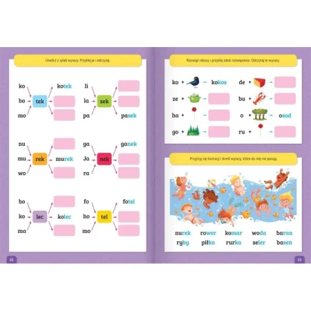 Czytam sylabami i bawię się naklejkami, książeczka z zadaniami dla dzieci. Ciekawe zadania do nauki czytania. Wydanie II