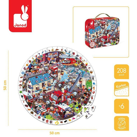 Janod Puzzle obserwacyjne w walizce okrągłe Straż pożarna 208 elementów 6+