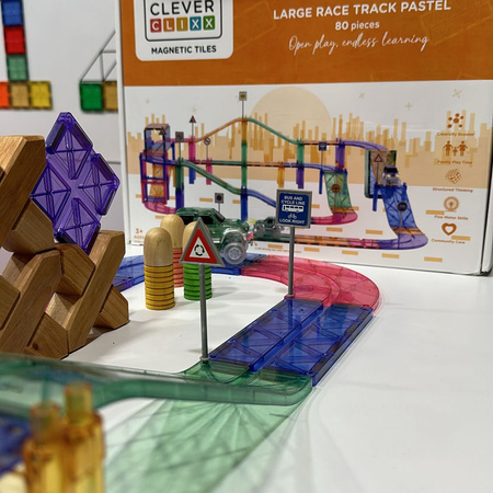 Cleverclixx Klocki magnetyczne Race Pastel 80 el.