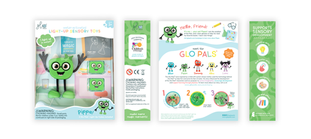 Glo Pals Postać do Kąpieli Pippa + 2 Kostki Sensoryczne Świecące w Wodzie, Zielone LED 3+