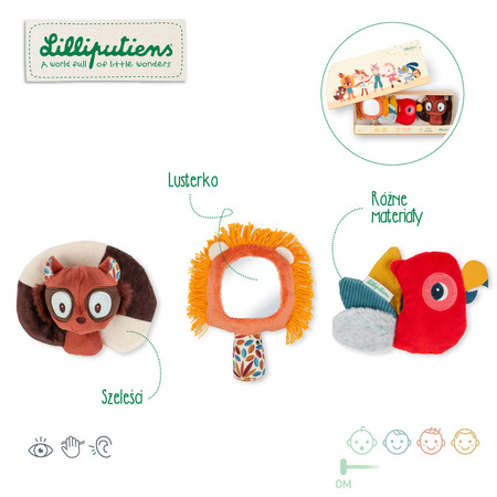 Lilliputiens Zestaw multisensoryczny Lew Jack – 3 zabawki sensoryczne dla niemowląt 0m+