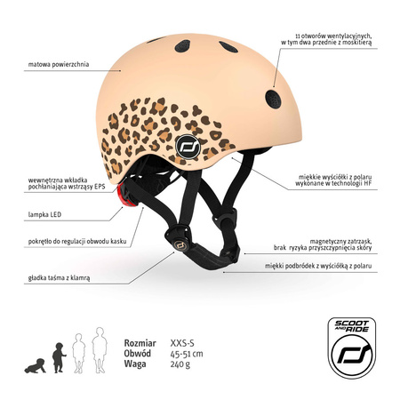 SCOOTANDRIDE Kask XXS-S dla dzieci 1-5 lat Leopard
