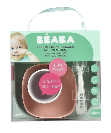 Beaba Komplet naczyń z silikonu z przyssawką eucalyptus