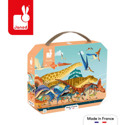 Janod Puzzle panoramiczne w walizce Dinozaury 100 elementów – układanka dla dzieci 6+