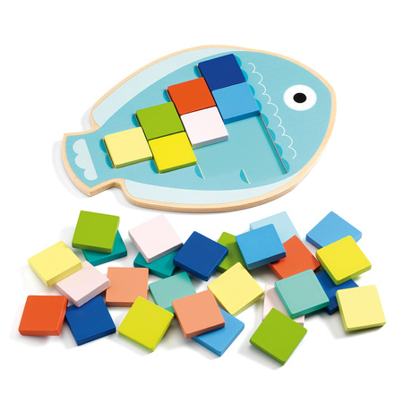 Djeco Drewniana układanka RYBKA MOSA COLOR