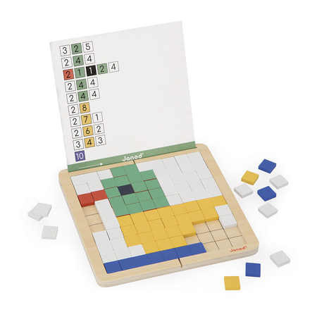 Janod Drewniana układanka mozaika piksele Symetria i kodowanie 4w1 5+