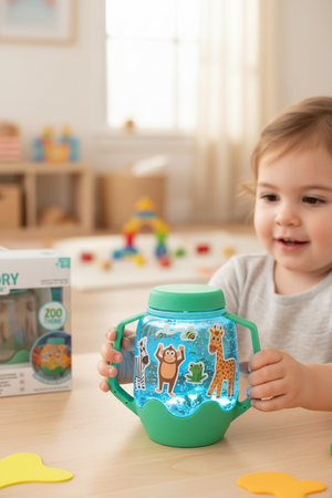 Glo Pals ZOO Zestaw sensoryczny DIY, świecący słoik z brokatami i figurkami Fun Fillers + naklejki gratis