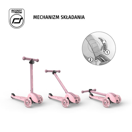 SCOOTANDRIDE Highwaykick 3S Hulajnoga z systemem sterowania 2w1 i kółkami LED składana 3+ Rose