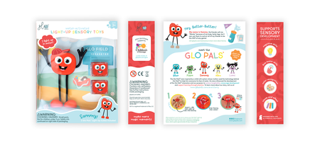 Glo Pals Postać do Kąpieli Sammy + 2 Kostki Sensoryczne Świecące w Wodzie, Czerwone LED 3+