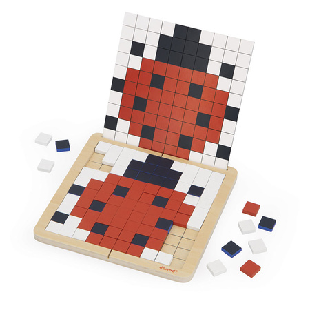 Janod Drewniana układanka mozaika piksele Symetria i kodowanie 4w1 5+