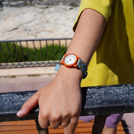 Grech&Co – Zegarek dla dzieci, silikonowa bransoletka, nauka czasu, Laguna + Wheat– wyprzedaż
