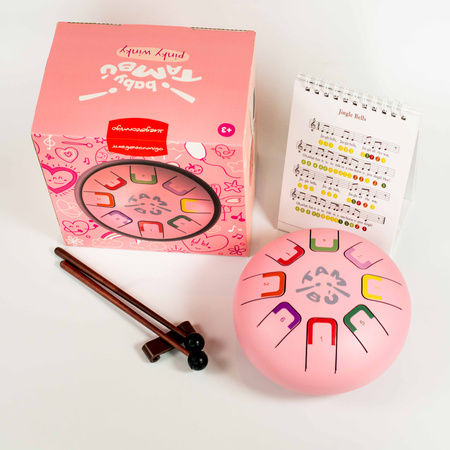 Bębenek językowy Tambu Baby Różowy pastel 6” dla dzieci | Instrument muzyczny od 3 lat