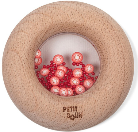 Petit Boum – Drewniana grzechotka sensoryczna DONUTS, Pomidorki