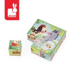 Janod Klocki układanka 6w1 Farma – 9 kostek, puzzle dla dzieci 2+