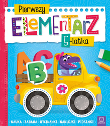 Pierwszy elementarz 5-latka, książeczka z zadaniami dla dzieci. Nauka, zabawa, wycinanki, naklejki, piosenki