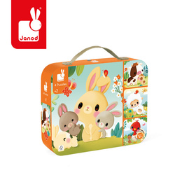 Janod Puzzle progresywne Zwierzątka na farmie w walizce – 4 układanki 6/9/12/16 elementów 2+