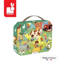 JJanod Puzzle w walizce Dzień na farmie 24 elementy – układanka dla dzieci 3+