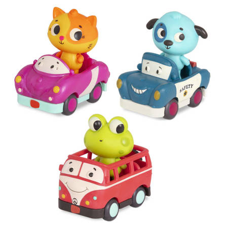 B.toys Light Up Cars – zestaw 3 miękkich AUTEK sensorycznych z pasażerami, zestaw z PIESKIEM